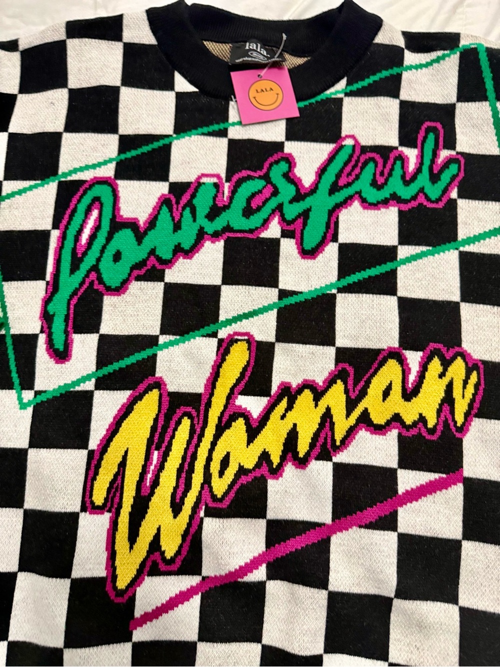 Dressed in LALA Powerful Woman Grand Prix Checkerboard Oversized Sweater NWT - Picture 8 of 9